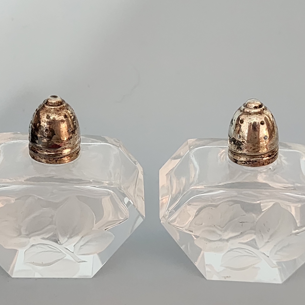 Crystal Salt and Pepper Shakers with Sterling Silver Tops